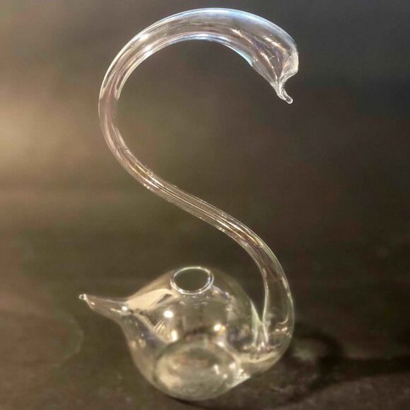 Vintage Hand Blown Clear Glass Swan Bud Vase - Hollow Thin Delicate 9in. - Picture 3 of 5